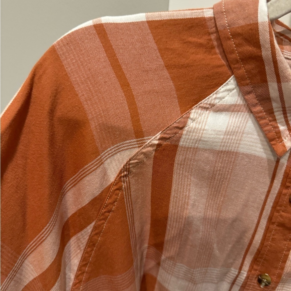SO Orange Pumpkin Color Plaid Flannel Size L Longsleeve Button Up Shirt - Picture 7 of 14